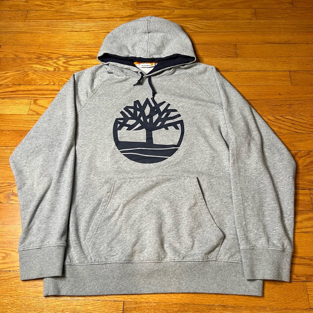 Timberland Gray Hoodie with Navy Logo